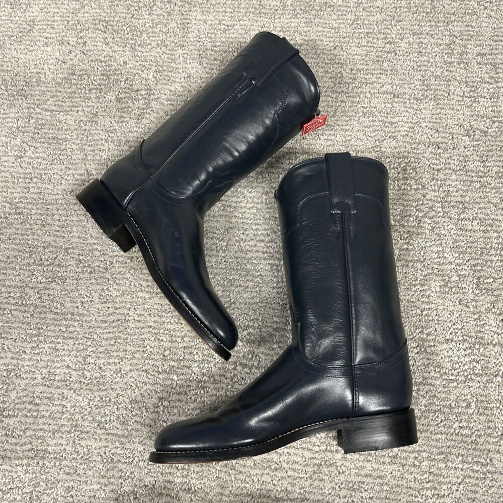 Tony Lama Roper Boots Womens 4.5 B Blue Gray Model 7502 All Leather Inner Upper - Picture 6 of 11
